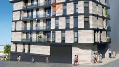 Imagen del edificio que Pronor proyecta constru&iacute;r en el n&uacute;mero 109 de la avenida Rosal&iacute;a de Castro de Vilagarc&iacute;a, con fachadas a dicho vial, al paseo mar&iacute;timo a la altura de la playa Compostela y a la cuesta entre uno y otro.