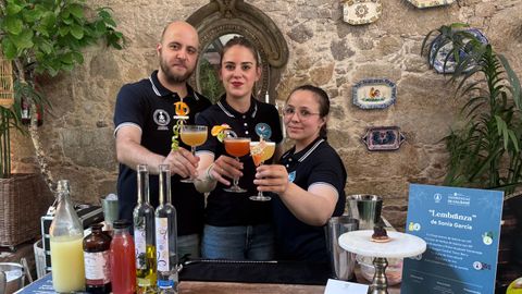 De izquierda a derecha, Javier Garca, Mara Vila y Sonia Garca, primer, segundo y tercer clasificado en el concurso de ccteles con aguardientes y licores gallegos que organiz la Asociacin Galega de Barmans (Agaba) en colaboracin con el consello regulador.