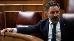 El l�der de Vox, Santiago Abascal, durante la sesi�n en el Congreso del pasado martes