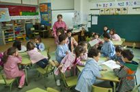 Ni�os de infantil ayer en el colegio Ponte de Xuvia, con solo una vacante para el pr�ximo curso. 