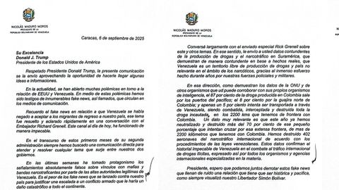 Carta de Nicolas Maduro enviada a Donald Trump.