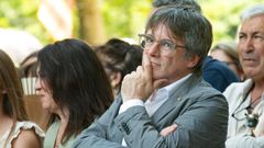 El expresidente Carles Puigdemont, durante un acto de celebracin del cuarto aniversario de la fundacin de Junts, en Francia