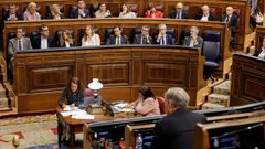 Pedro S�nchez mira a Alberto N��ez Feijoo durante una intervenci�n de l�der popular en el Congreso.