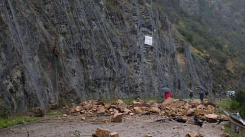 Un argayo a 500 metros de Soto de la Barca, en Tineo