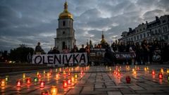 Protesta en Kiev contra Rusia  por el bombardeo de la prisi�n de Olenivka, en julio, que caus� la muerte de medio centenar de prisioneros ucranianos