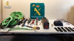 Material intervenido por la Guardia Civil de Arteixo en un operativo contra el hurto de cobre de cableado de telecomunicaciones