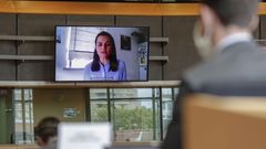 La principal candidata opositora en Bielorrusia, Svetlana Tijanovskaya, en su intervenci�n este martes ante el Parlamento Europeo