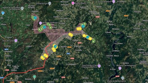 Mapa en el que se ve la ubicación de estos dos parques eólicos, el de Agratina en un tono más oscuro y el Agromaces más claro