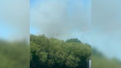 Imagen de una de las avionetas mobilizadas, pasando por encima del incendio en Roupar, Xermade.