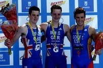 Los Brownlee y G�mez Noya, durante una prueba en Madrid.