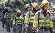 Brigadistas durante una intervenci�n contra incendios en el municipio de Laxe. 