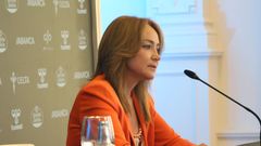 La presidenta del Celta, Mari�n Mouri�o, durante la rueda de prensa de balance de temporada.