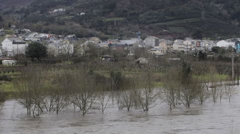 El Sil se desbord a su paso por San Clodio, como se ve en esta foto hecha desde el puente entre esta localidad y Quiroga