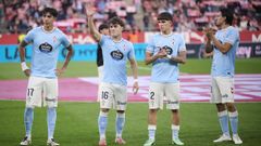 Los futbolistas del Celta Fortuna Hugo Cuenca, Adri� Capdevila, Pablo Gavi�n y Joel L�pez, en los proleg�menos de su �ltimo partido.