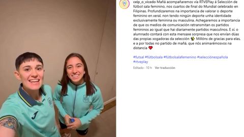 Anta Prez e Irene Samper, en el mensaje que han enviado a los escolares del CEIP de O Vicedo