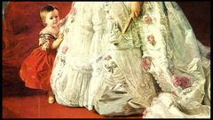 Detalle del retrato de la reina Isabel II y la infanta Isabel realizado por el pintor alem�n Winterhalter en 1852, cuando la heredera contaba un a�o de edad