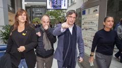 La presidenta de Junts, Laura Borr�s, el secretario general Jordi Turull, el expresidente de la Generalitat Carles Puigdemont y la diputada de Junts, Miriam Nogueras, en su llegada al Parlamento Europeo este mi�rcoles