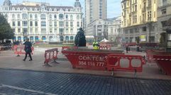Obras en la plaza de la Escandalera de Oviedo