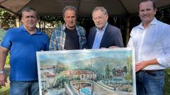 El jurado del concurso de pintura rpida de Monterrei con el artista y la obra ganadoras.