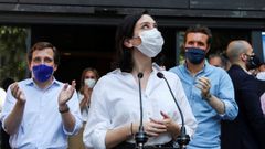 Almeida, Ayuso y Casado, antes del inicio de la protesta de Coln contra los indultos