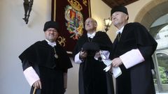 Los rectores de las tres universidades gallegas, en la apertura del curso en septiembre del 2025. De izquierda a derecha, Antonio L�pez (USC),�Manuel Reigosa (UVigo) y Ricardo Cao (UDC)