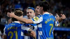 Los futbolistas del Deportivo festejan un gol en el ltimo partido en casa