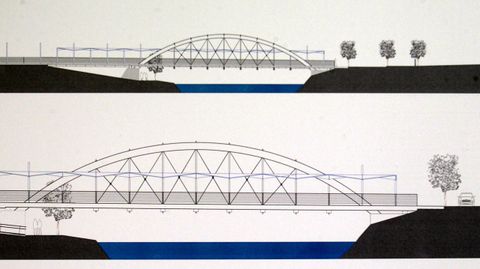 Planos con el dise�o de la empresa Monsa, la ganadora del concurso de ideas para construir el nuevo puente de Monforte