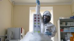 Foto del Fondo de Inversi�n Directa de Rusia (RDIF) que muestra a un investigador trabajando en un laboratorio del Instituto de Investigaci�n Cient�fica de Epidemiolog�a y Microbiolog�a Gamaleya en Mosc�
