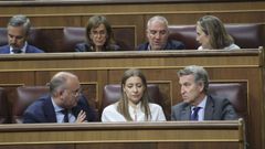 El presidente del PP, Alberto N��ez Feij�o junto a los diputados populares Miguel Tellado y Ester Mu�oz