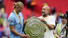Erling Haaland y Pep Guardiola.Erling Haaland, delantero del Manchester city, y Pep Guardiola
