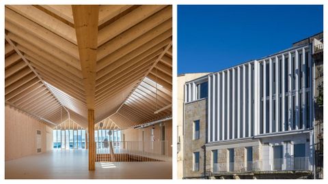 Detalles del interior y de la fachada del edificio Berbés de la Universidade de Vigo, que fue reformado por el estudio compostelano de los arquitectos Elisabeth Abalo y Gonzalo Alonso.