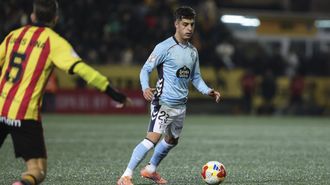 Hugo lvarez, durante o partido entre Celta e Sant Andreu de Copa.