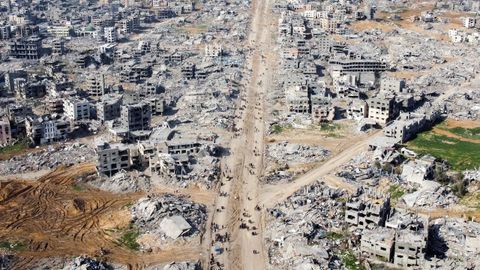 Casas y edificios en ruinas, tras un alto el fuego entre Israel y Ham�s, en el norte de la Franja de Gaza.