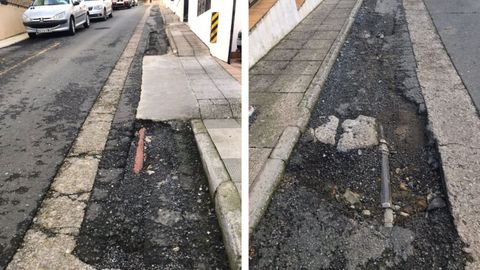 El firme est levantado y se pueden ver las canalizaciones