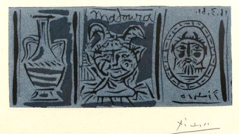 Tr�ptico de Picasso, a modo de invitaci�n, para la galer�a Madoura