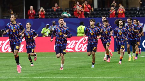 Los jugadores de Espa�a, calentando en Atlanta.