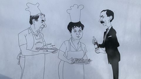 El gran dibujante y humorista Siro hizo esta caricatura de Parrulo y Celestina, esperando que les sirva su hijo Julio