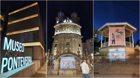 De izquierda a derecha, el Museo de Pontevedra, la Peregrina y el palco de la msica de la Alameda