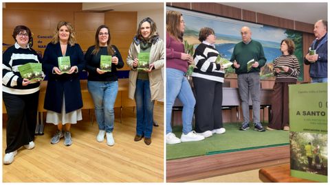 Entrega de las gu�as en los concellos de Nar�n (izquierda) y Valdovi�o (derecha).