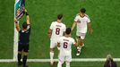 Pedri, en el momento en el que fue sustituido junto a Dani Olmo frente a Portugal para que entrasen Mikel Merino y Fabi�n.