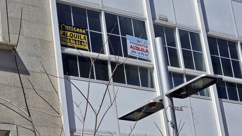 Carteles de alquiler de pisos en el centro de Pontevedra