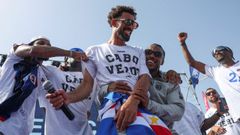 Vozinha, durante las celebraciones en Praia, la capital de Cabo Verde, despu�s del Mundial.