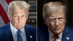 La nueva foto oficial de Trump (a la derecha). La anterior (a la izquierda) se pareca a la de su ficha policial tomada en el 2023 en la crcel del condado de Fulton