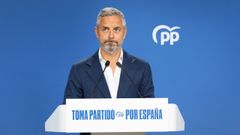 El vicesecretario de hacienda del PP, Juan Bravo, durante una rueda de prensa en la sede de Gnova.