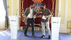 �ngel Mato y Jorge Su�rez al t�rmino de la comparecencia en la que anunciaron el acuerdo.