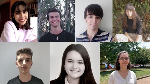 De izquiera a derecha y de arriba abajo: Paz Gonz�lez, Manuel Fern�ndez, Luis Fern�ndez, Johanna P�rez, Jes�s Mohandsalah Ait-Idir, Ana Fanjul y Aida Su�rez. Los estudiantes que han obtenido las mejores notas en la EBAU