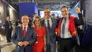 Los ministros Jos� Manuel Alvares, Milagros Tol�n y Carlos Cuerpo, con el presidente del Gobierno, Pedro S�nchez, en Nueva York durante el �ltimo partido del Mundial.