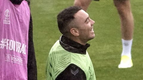 Iago Aspas, durante el �ltimo entrenamiento del Celta previo al duelo ante el PAOK.