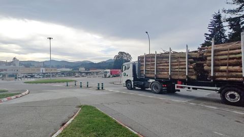 Un cami�n cargado de madera entrando este martes en la factor�a de Ence en Navia