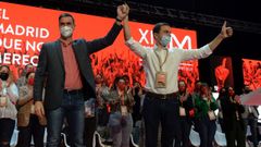 El secretario general del PSOE y presidente del Gobierno, Pedro S�nchez, este s�bado, junto al l�der de los socialistas madrile�os, Juan Lobato, en la inauguraci�n del 14 congreso regional del PSOE de Madrid.